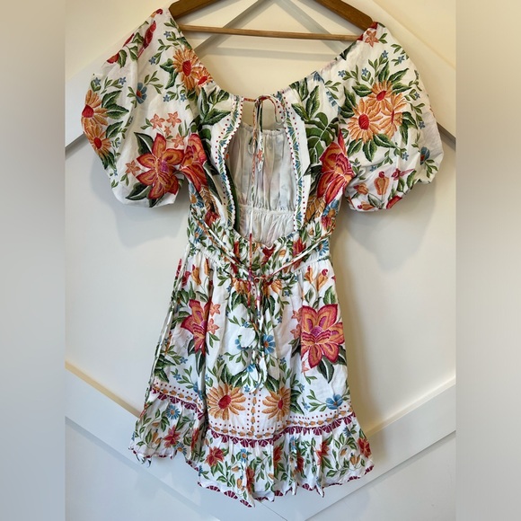 Farm Rio Off-White Bloom Garden Euroflax Premium Linen Mini Dress NWT Size XS - Picture 12 of 16
